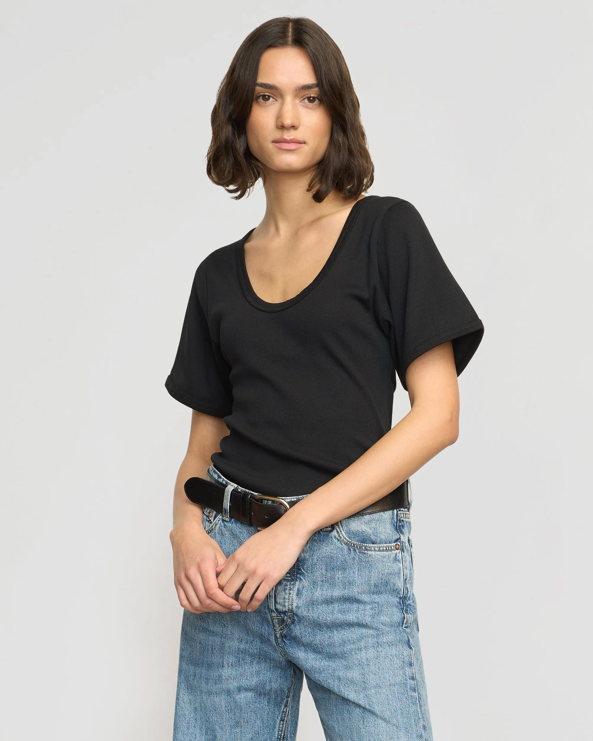 Renee Sculpted Scoop-Neck Tee Non Chafing Side Seams Casual Tee