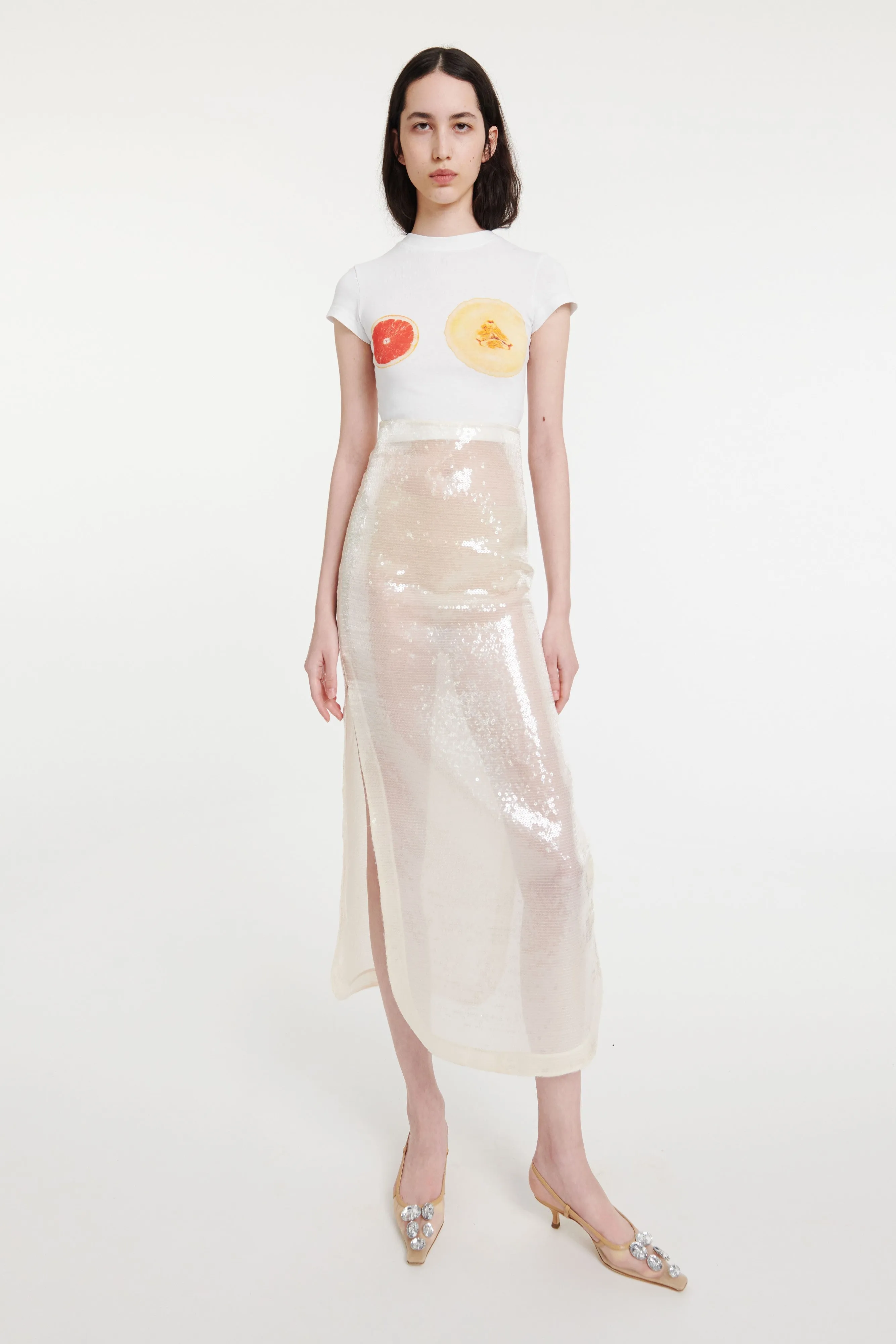 Twist Front Sequined Skirt Ivory