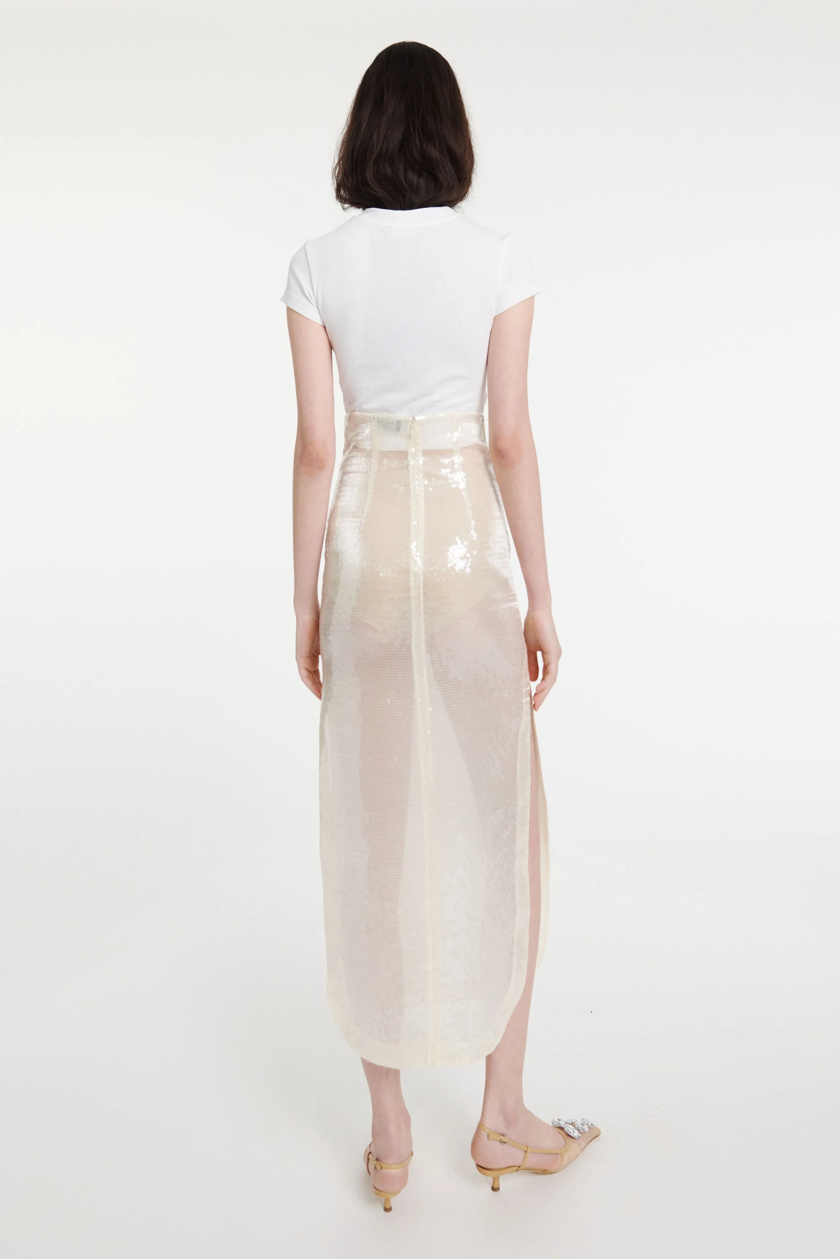 investment piece Elasticized Cuff Sequined Skirt Ivory