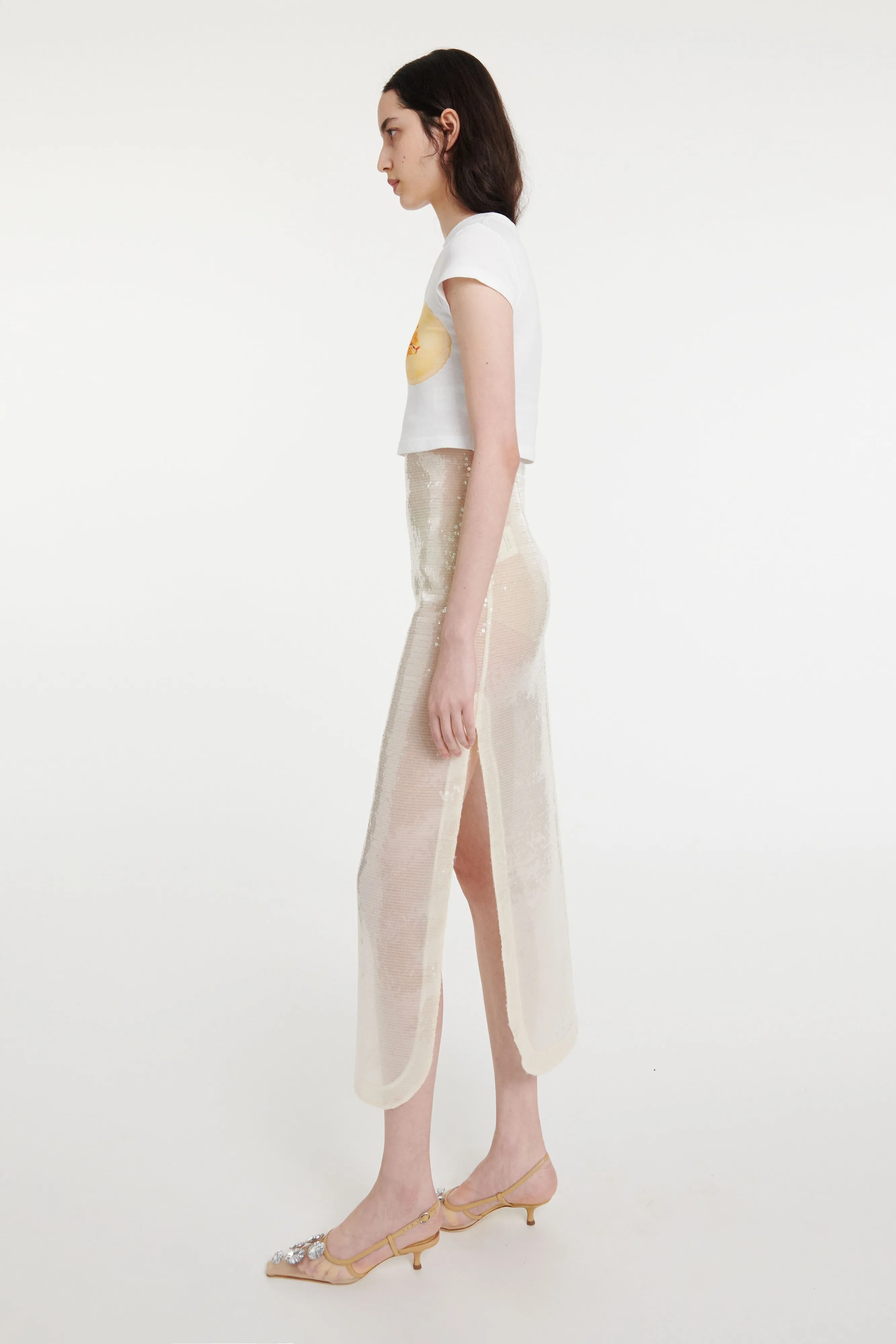 Smart Texture Sequined Skirt Ivory