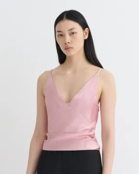 Ribbed Collar Design RelaxedFit Rheia - Slip Satin Top - Pink