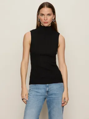 Ribbed Funnel Neck Top Black Fashion-Forward Look Lightweight Feel