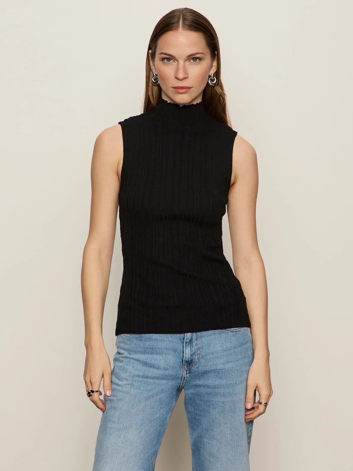Active Look AthleticInspired Ribbed Funnel Neck Top Black