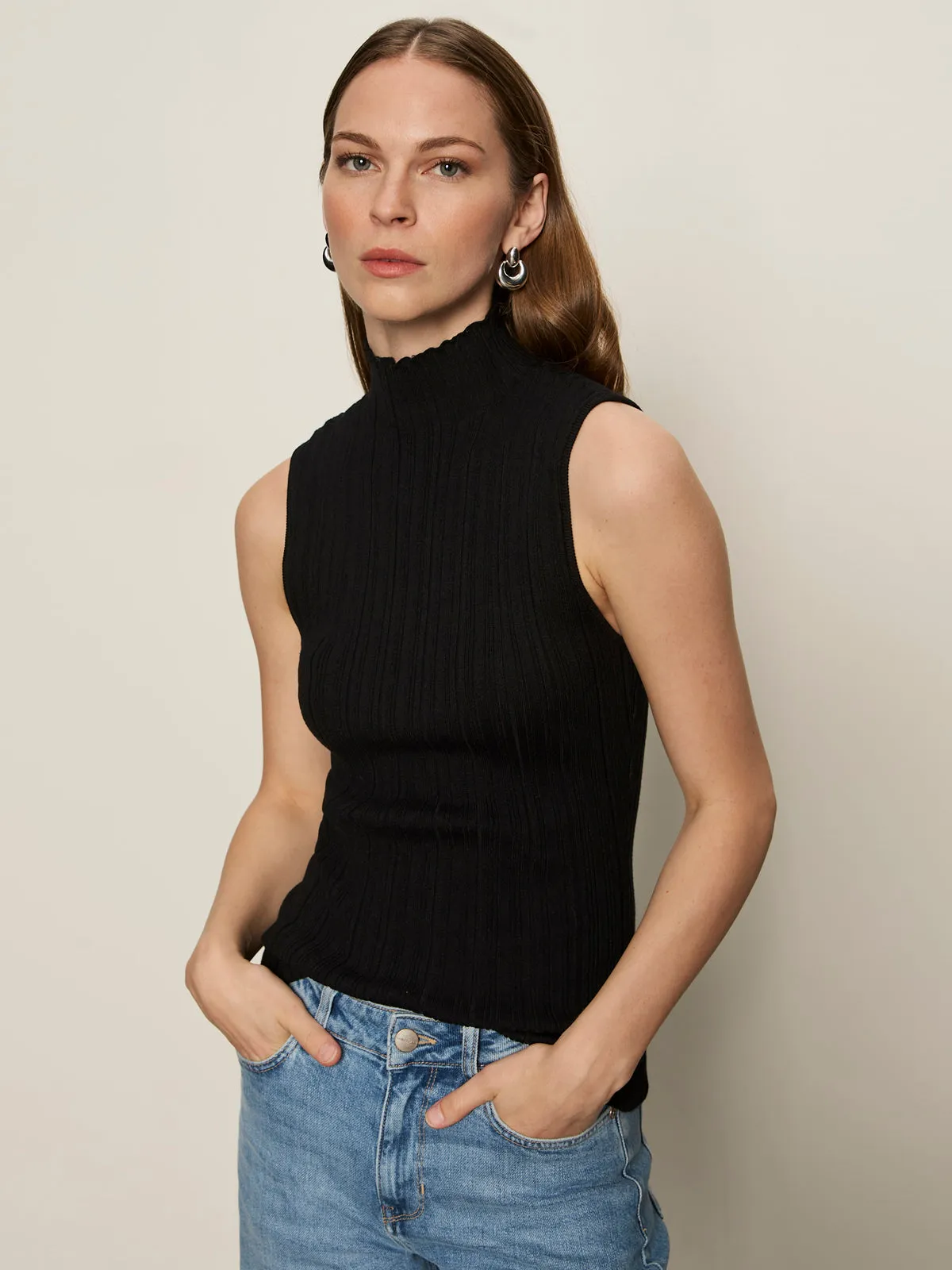 OdorResistantFinish FadeResistant Finish Ribbed Funnel Neck Top Black