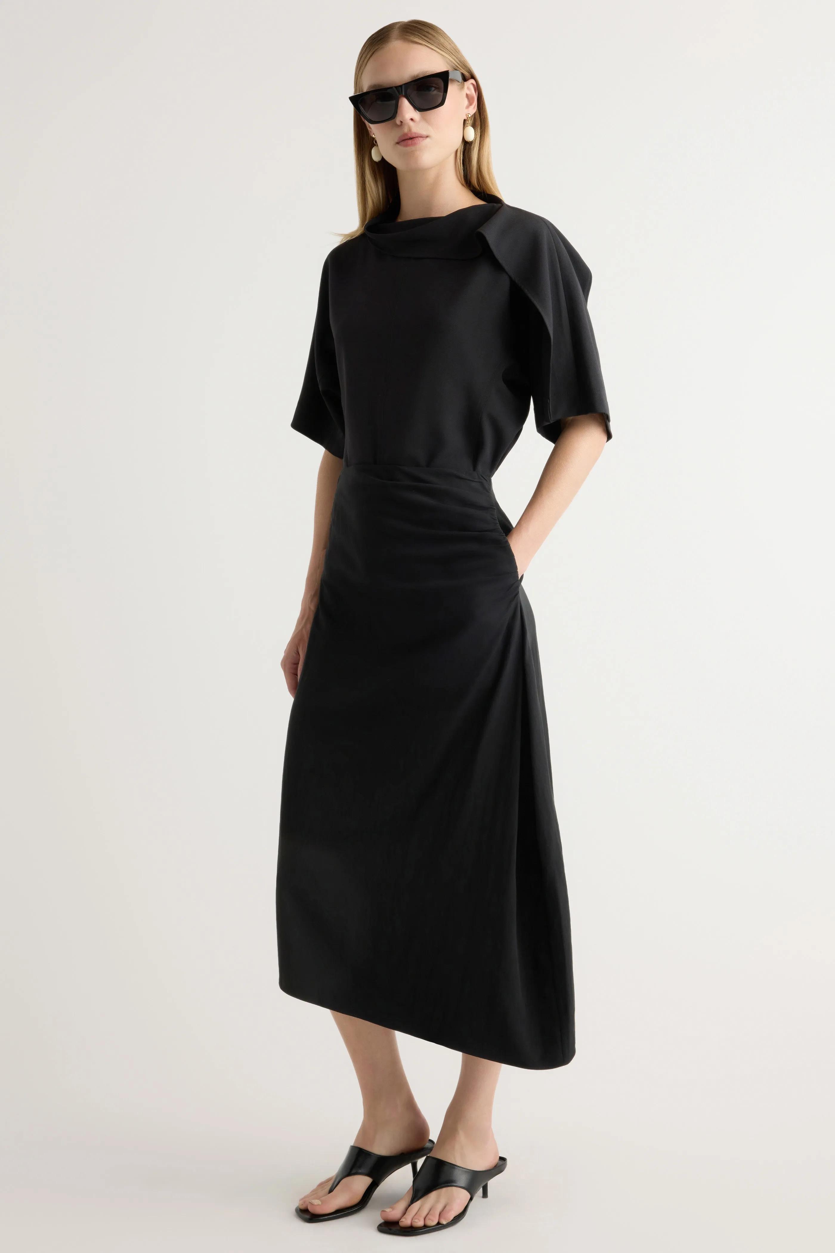 Rita Asymmetric-Hem Shirred Skirt Casual Wear