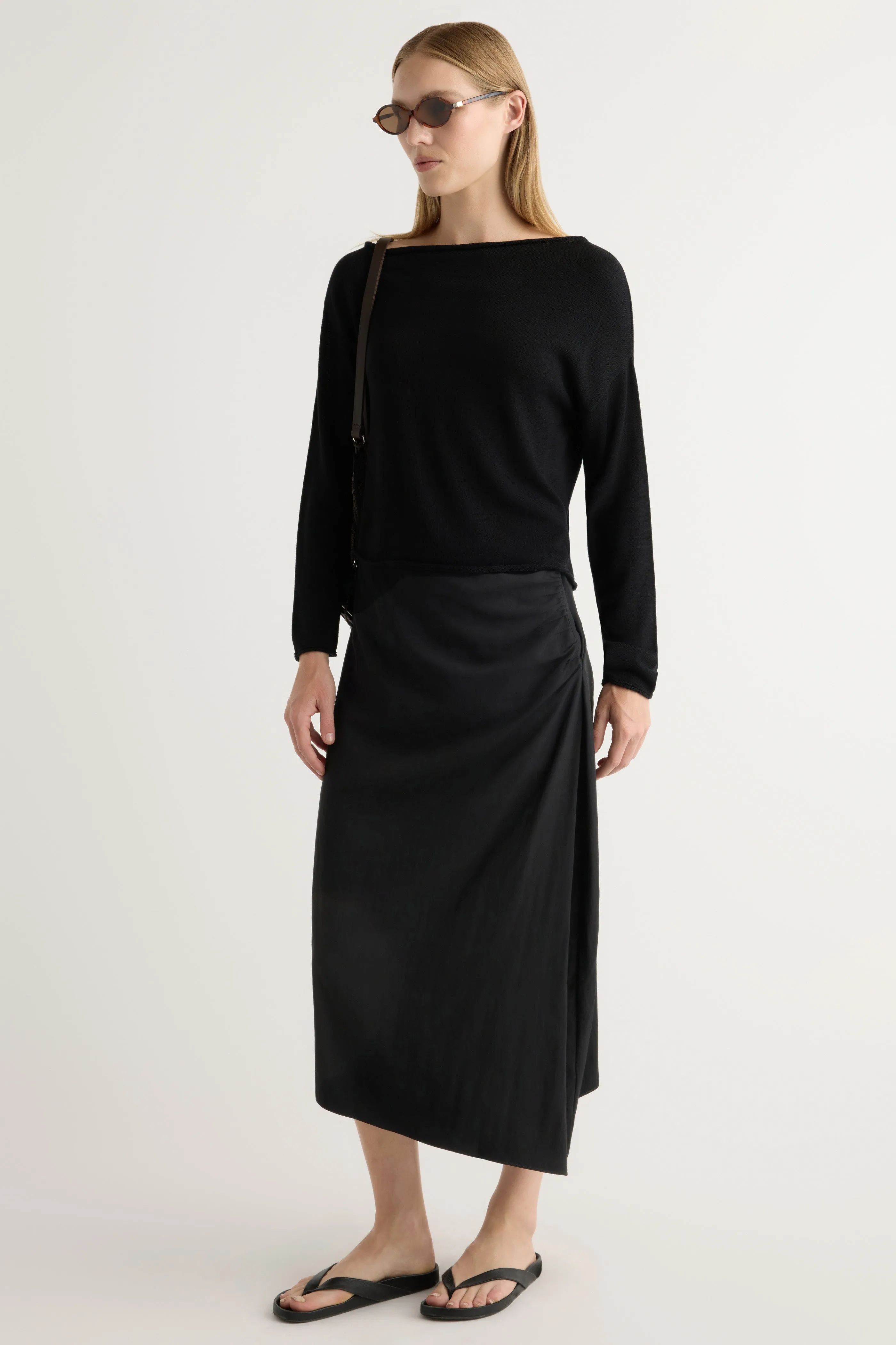 Rita Asymmetric-Hem Shirred Skirt Stretch Material Convertible Length