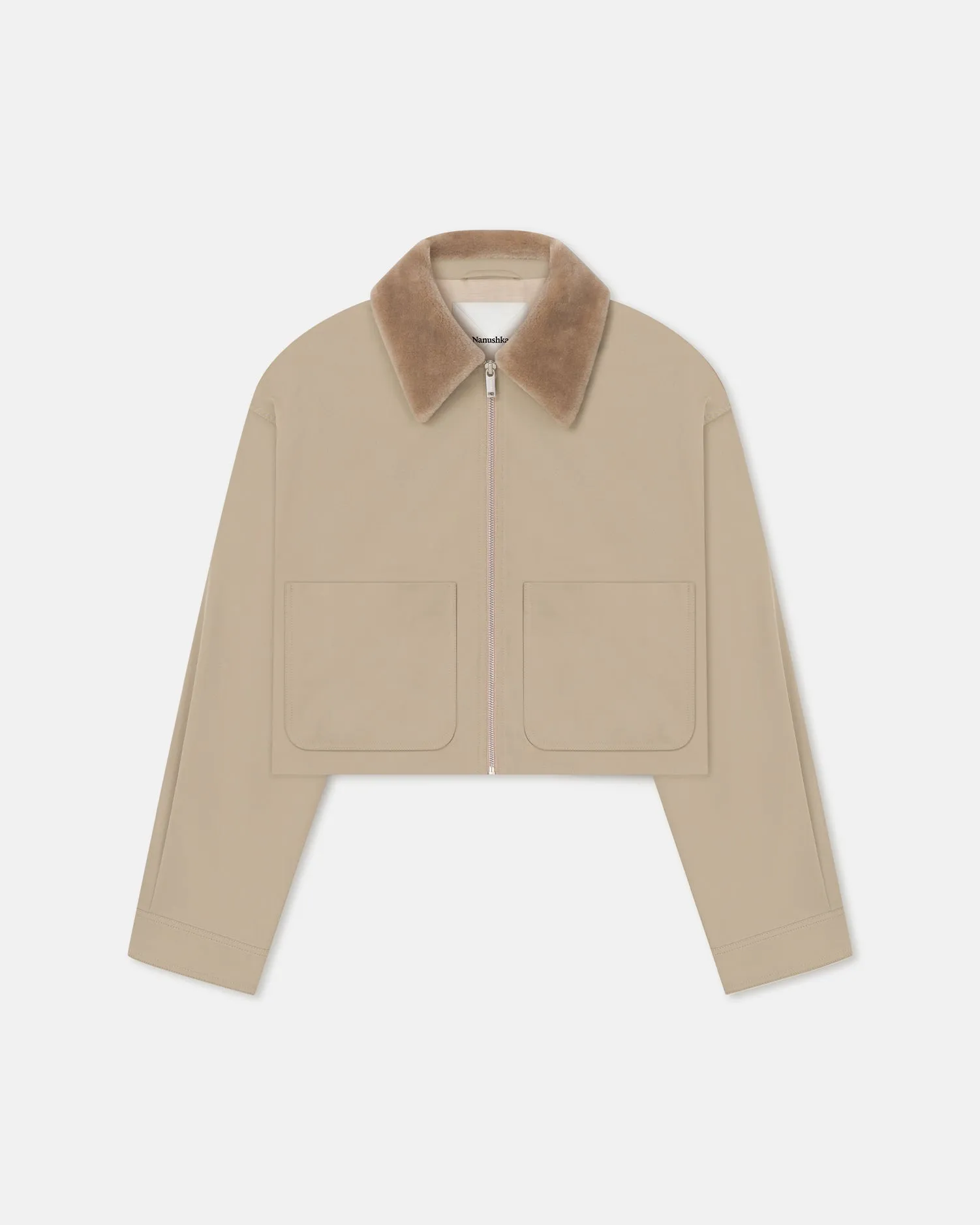 Phebe - Cropped Tech Twill and Faux Fur Jacket - Pebble/Beige CompactSize