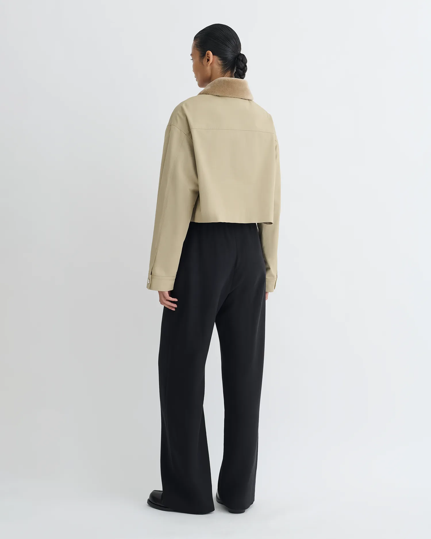 Short-lengths-characteristic-quality Phebe - Cropped Tech Twill and Faux Fur Jacket - Pebble/Beige