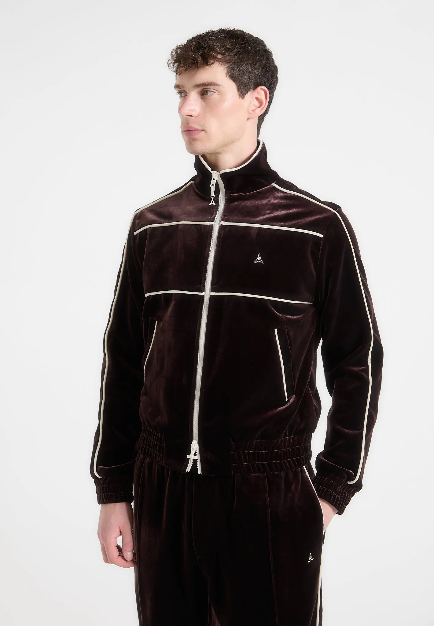 Moisture Management AllDay Comfort Tech Eiffel Velour Track Jacket - Brown
