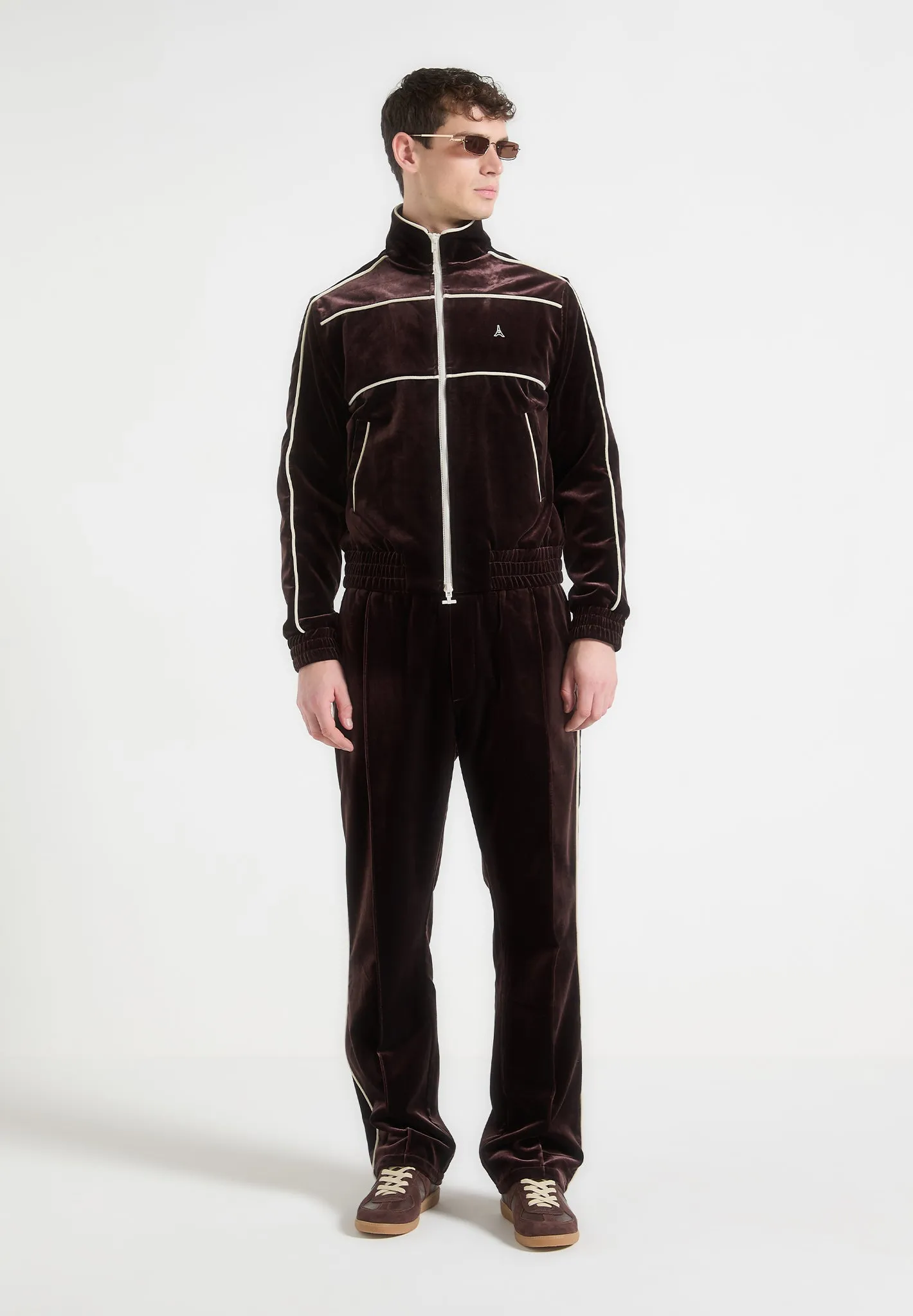 StretchTechnology DropShoulder Eiffel Velour Track Jacket - Brown