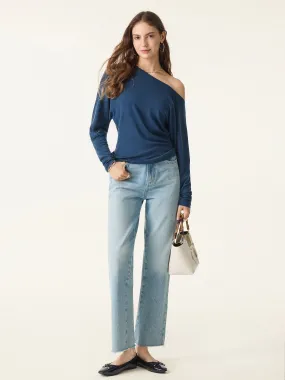 DropShoulder Antimicrobial Finish Lyocell Cashmere Cold-Shoulder Semi-Sheer Top