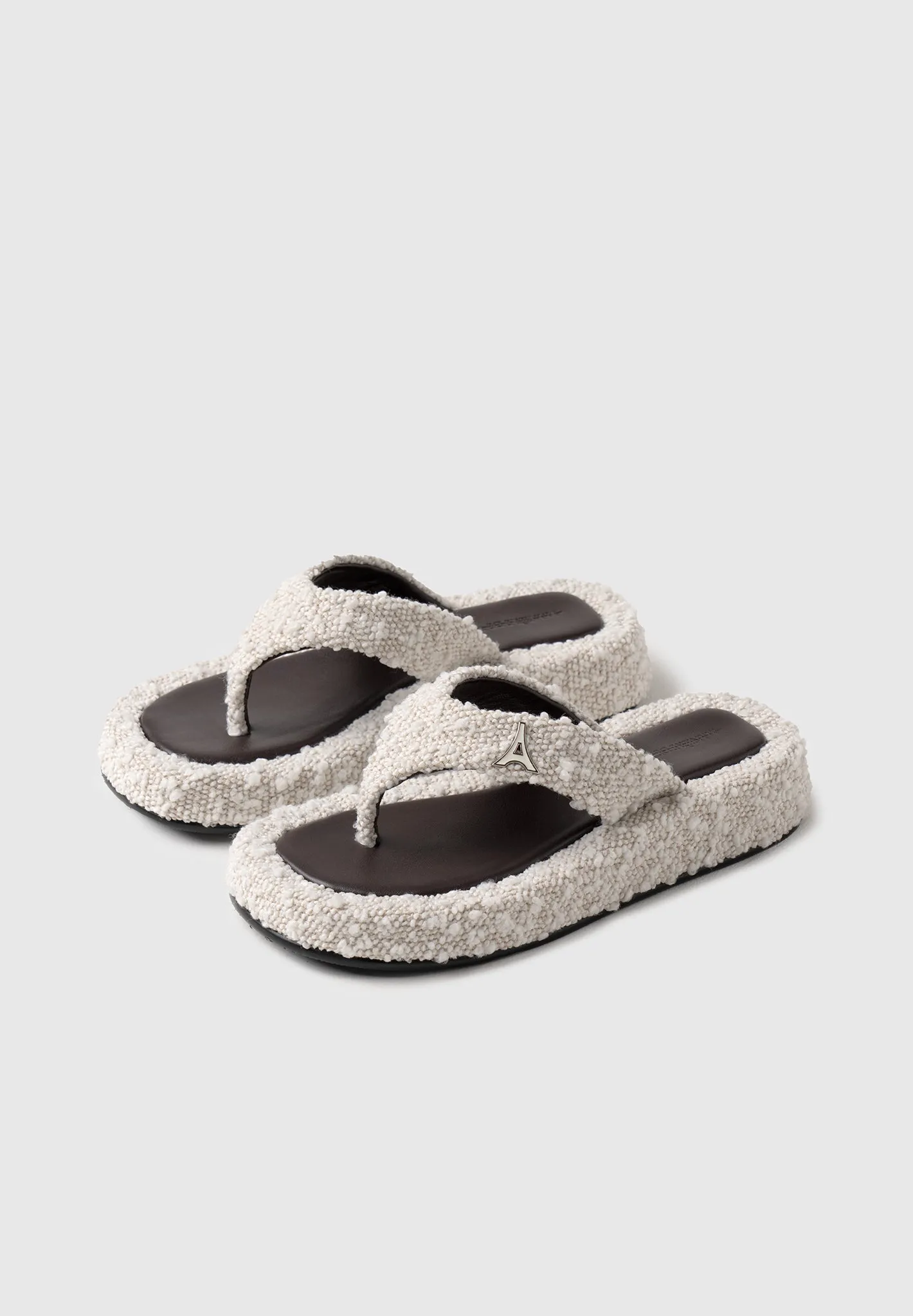 Anti Slip Waist Gripper Rosalie - Boucle Flatform Sandals - Off White/Brown