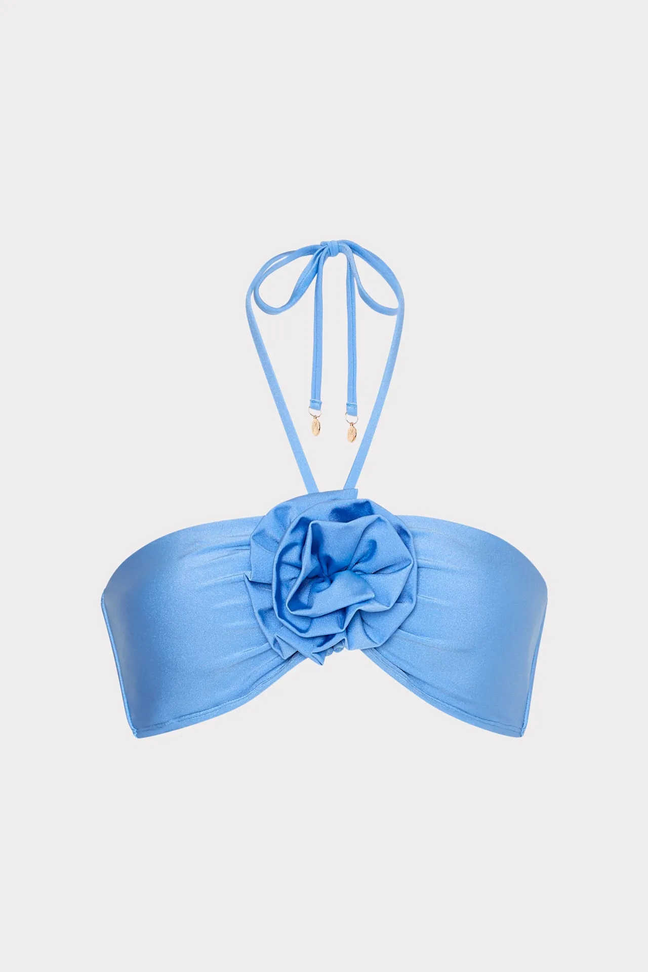 Figure Enhancing anti slip grip Rose Floral Applique Halter Bikini Top