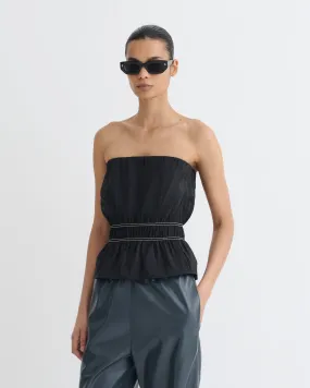 Rosey - Glass Poplin Bandeau Top - Black Soft Touch Fabric Reinforced Seams