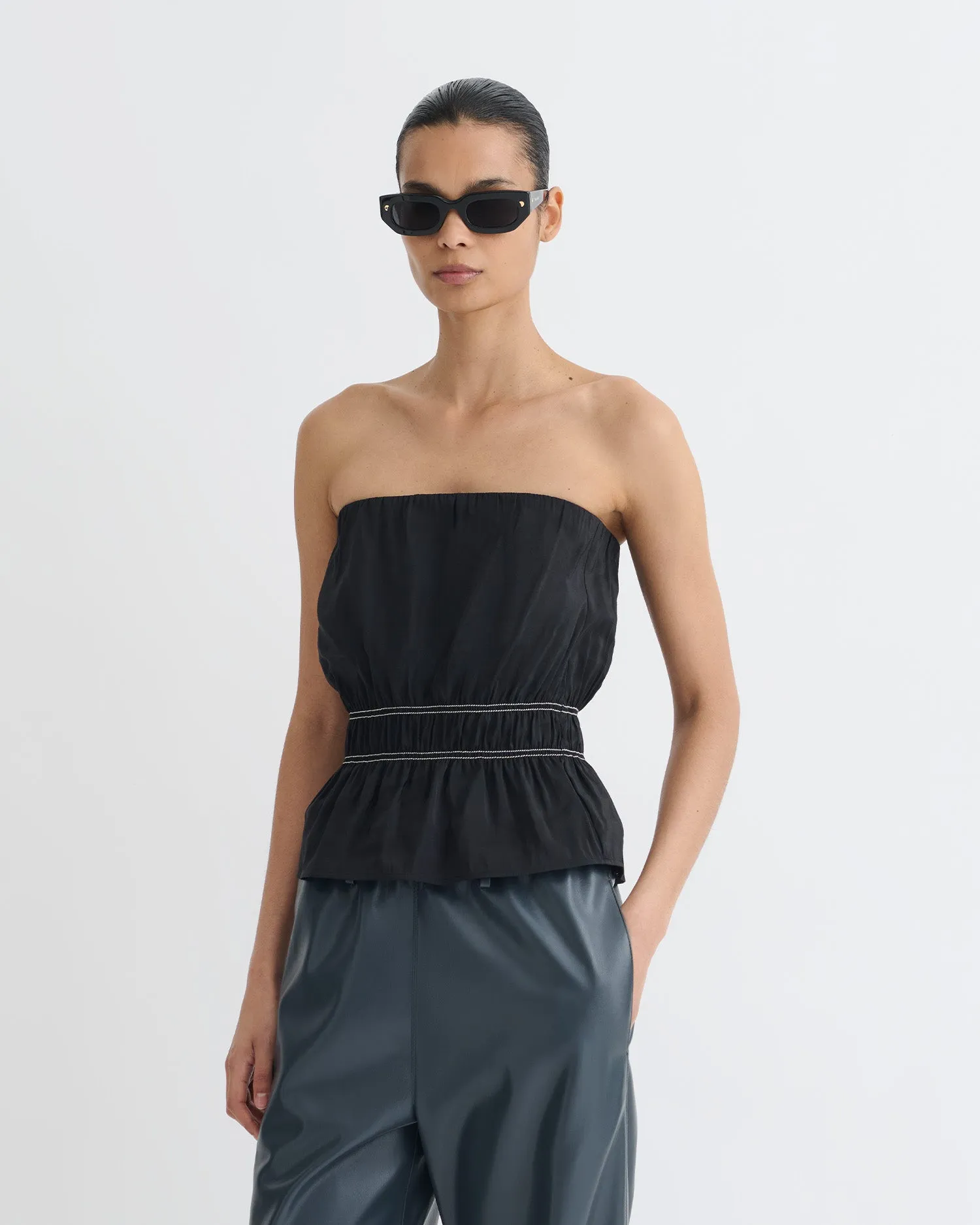 Rosey - Glass Poplin Bandeau Top - Black Soft Touch Fabric Reinforced Seams