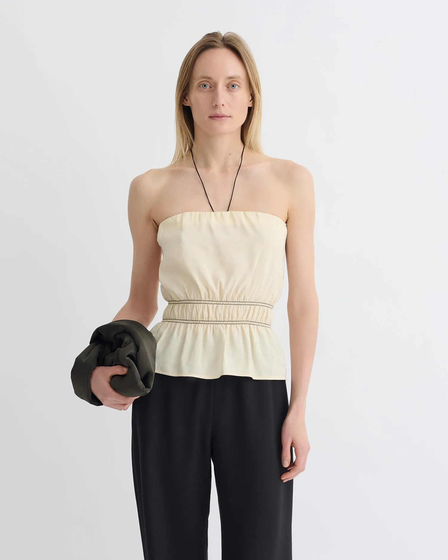 Rosey - Glass Poplin Bandeau Top - Oat Everyday Comfort ArticulatedElbowShaping