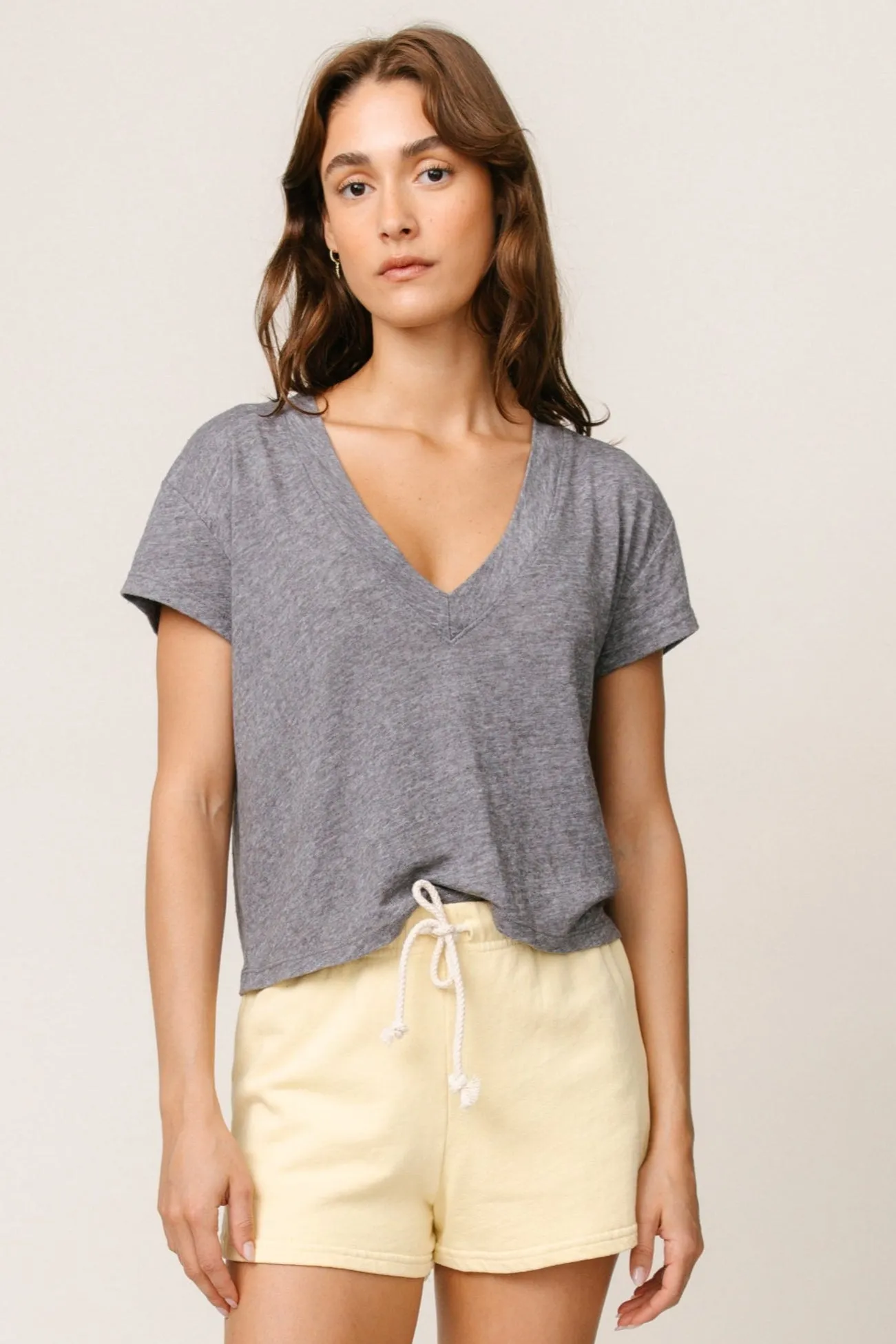 Rosie Linen Jersey V-Neck Tee Basic Sweatshirt