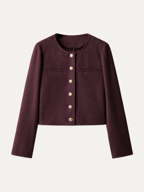 Round neck Button Placket Cropped Jacket Unlined Design