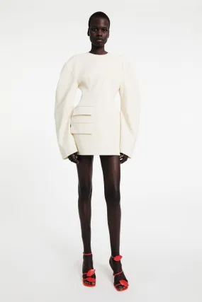 Vibrant Light Rounded Sleeve Tailored Mini Dress Ecru