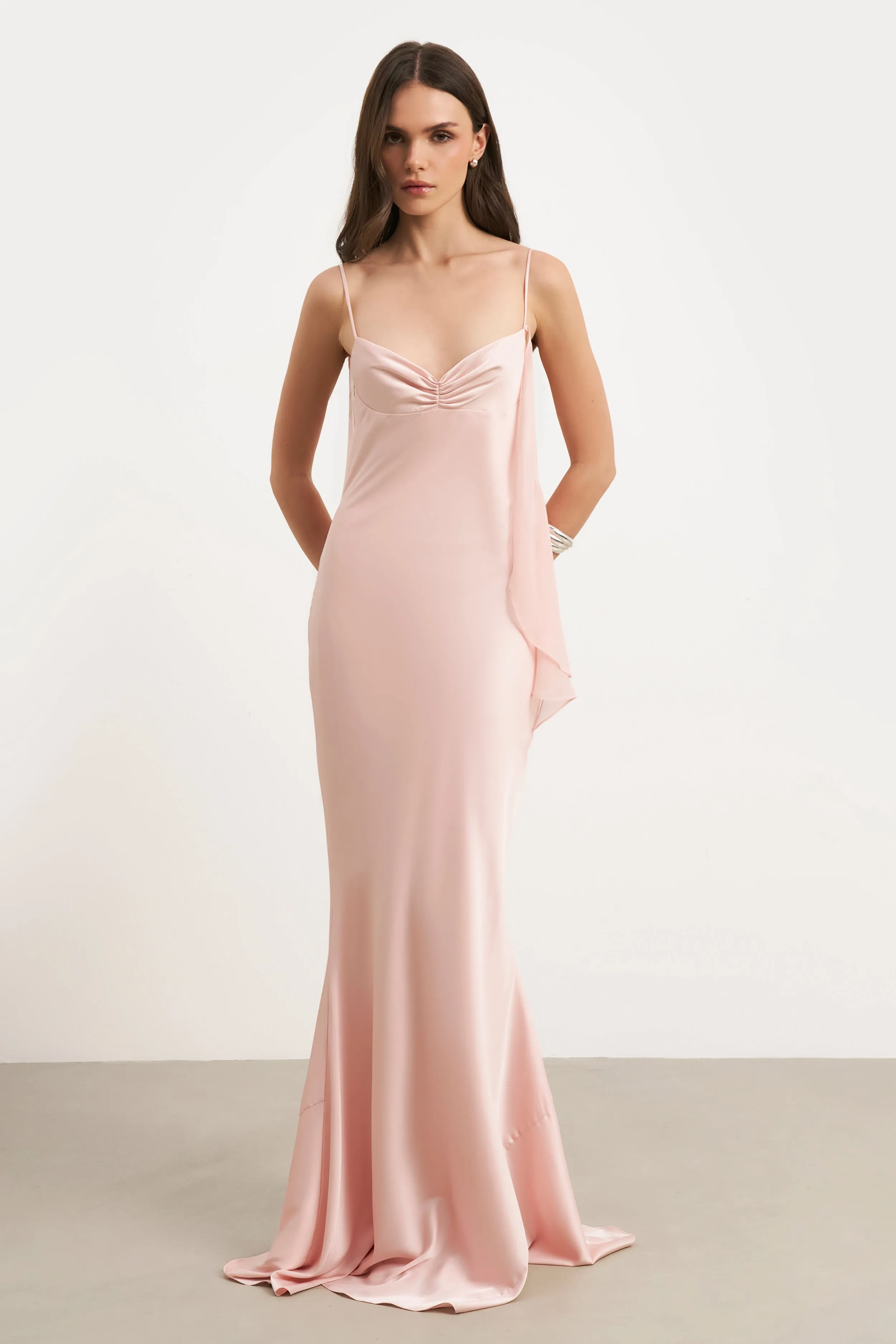 Soft Profile Fall Mood Ruched Bust Satin Slip Dress - Blush