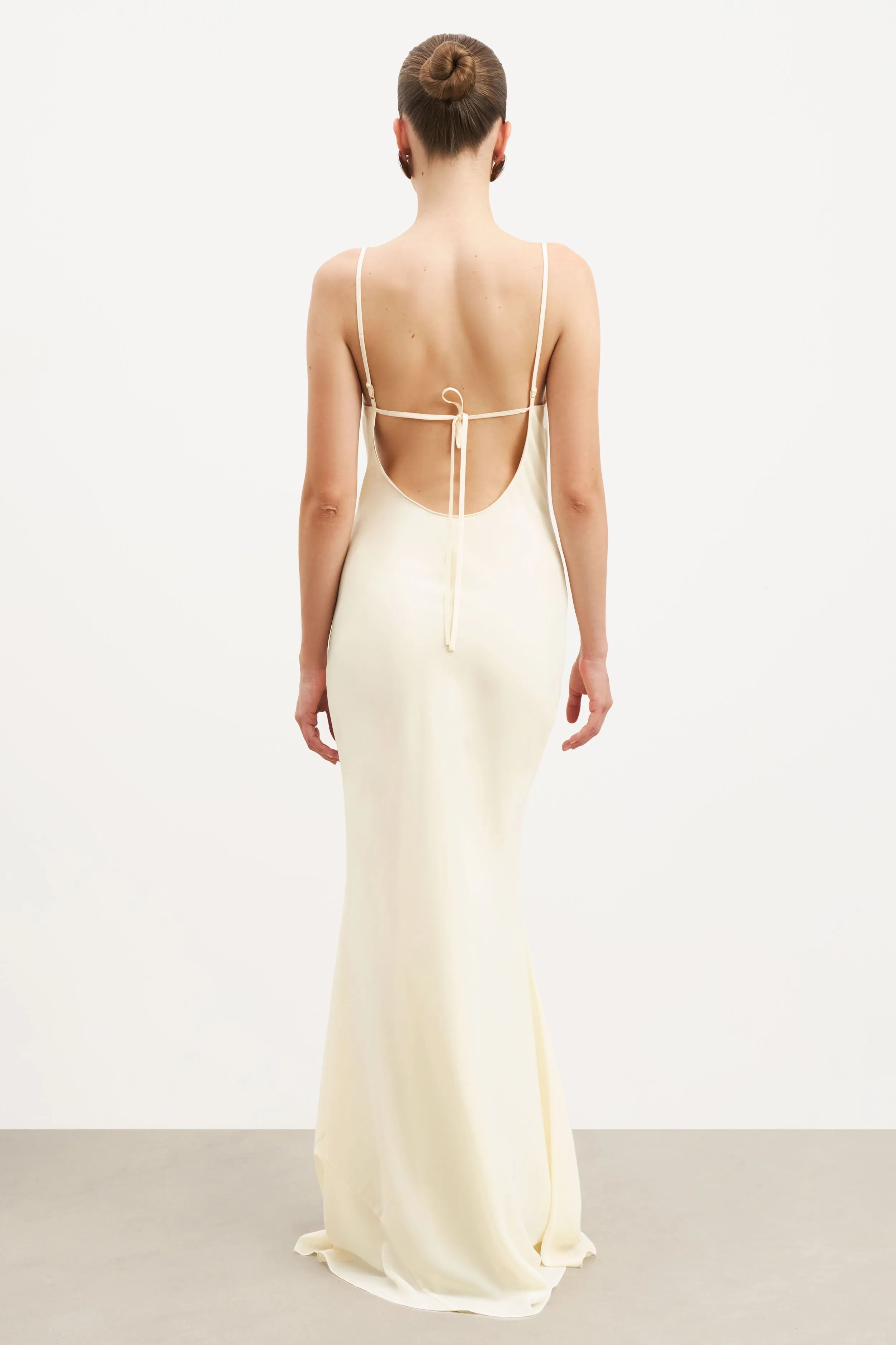 Ruched Chiffon Maxi Dress - Buttermilk Glossy Detail