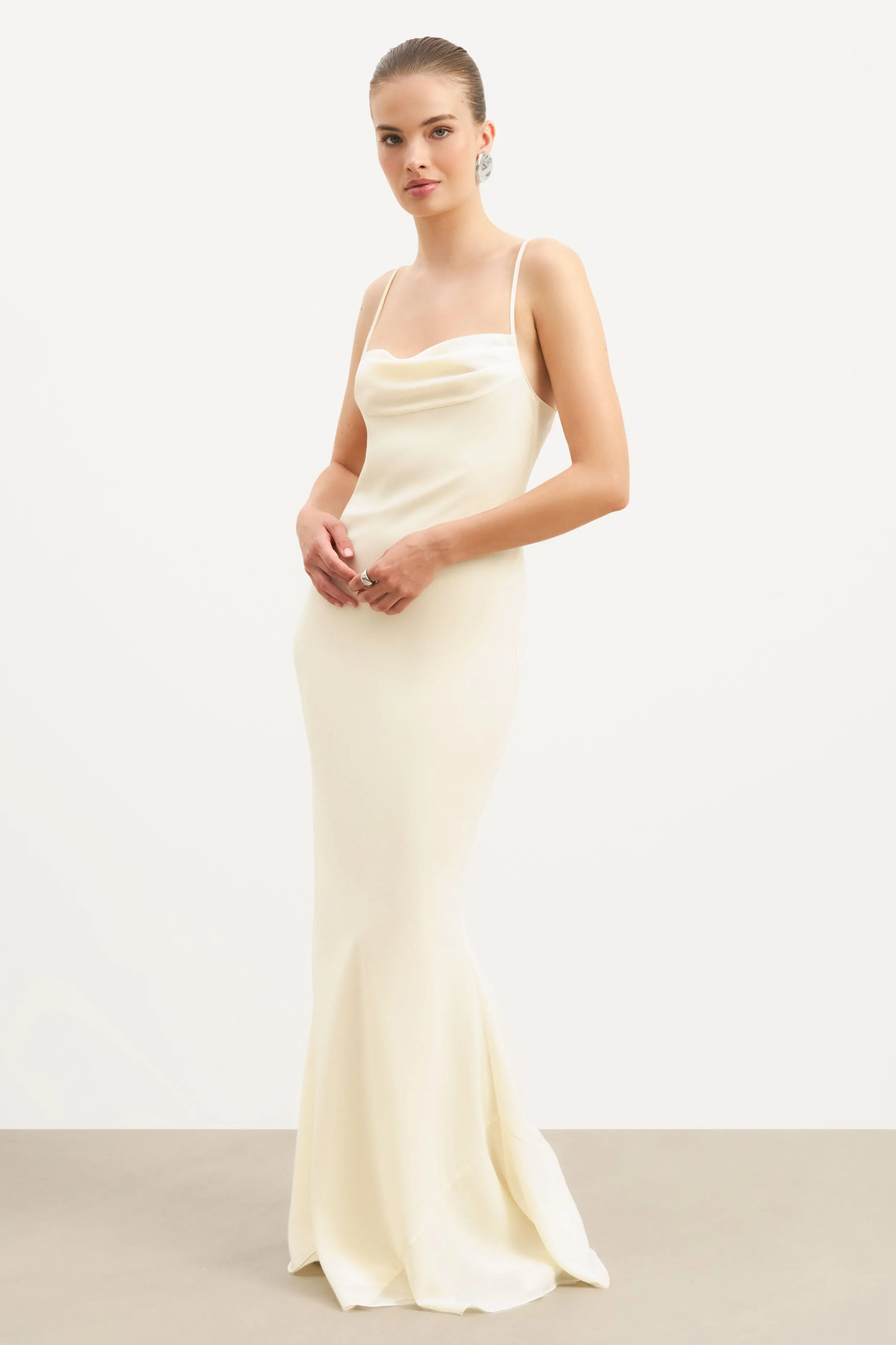 Ruched Chiffon Maxi Dress - Buttermilk Flattering Wearable Date Vibe