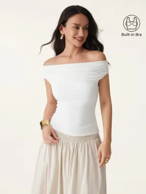 Ruched Off-shoulder New Airy Brami Top ConvertibleSleeves Tagless Neckline