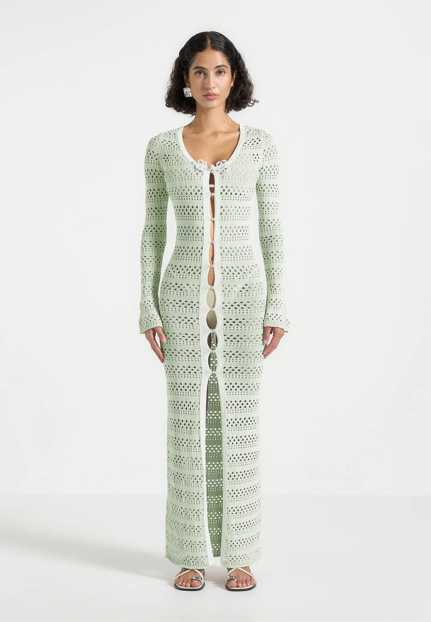 Aria - Pointelle Knit Cover Up - Sage/White Fade Resistant Coating Water Repellent