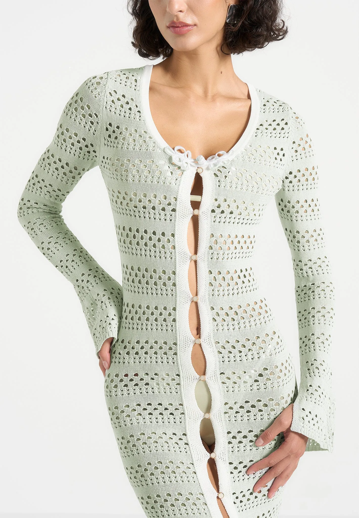 Aria - Pointelle Knit Cover Up - Sage/White Vacation-Gear Kids friendly