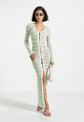 Aria - Pointelle Knit Cover Up - Sage/White compression support