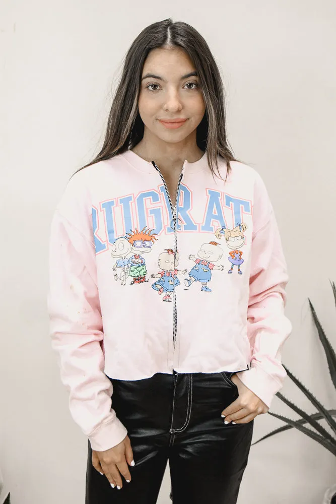 Hidden Zipper Pocket Chic Cardigan Rugrats Long Sleeve Zipper Crop