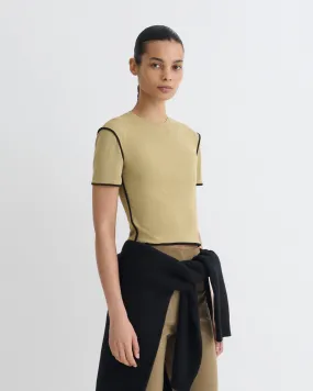 Sabelle - Cropped Mesh Jersey T-Shirt - Sand/Anthracite Circular Knit Technique EcoCertified