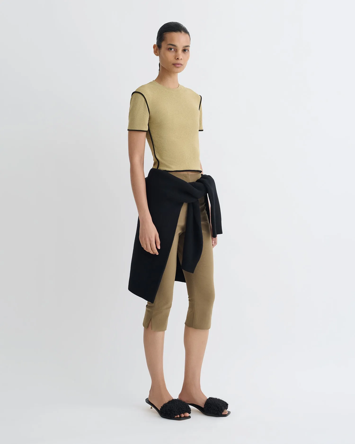 Recycled Material Blend Sabelle - Cropped Mesh Jersey T-Shirt - Sand/Anthracite