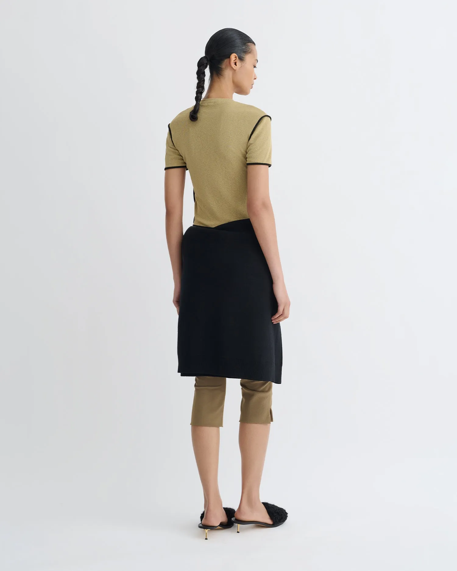 Sabelle - Cropped Mesh Jersey T-Shirt - Sand/Anthracite Fitted Blouse