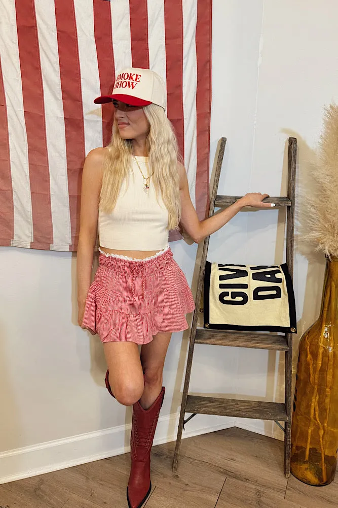 Quick Release Fasteners Sadie Gingham Ruffle Mini Skort