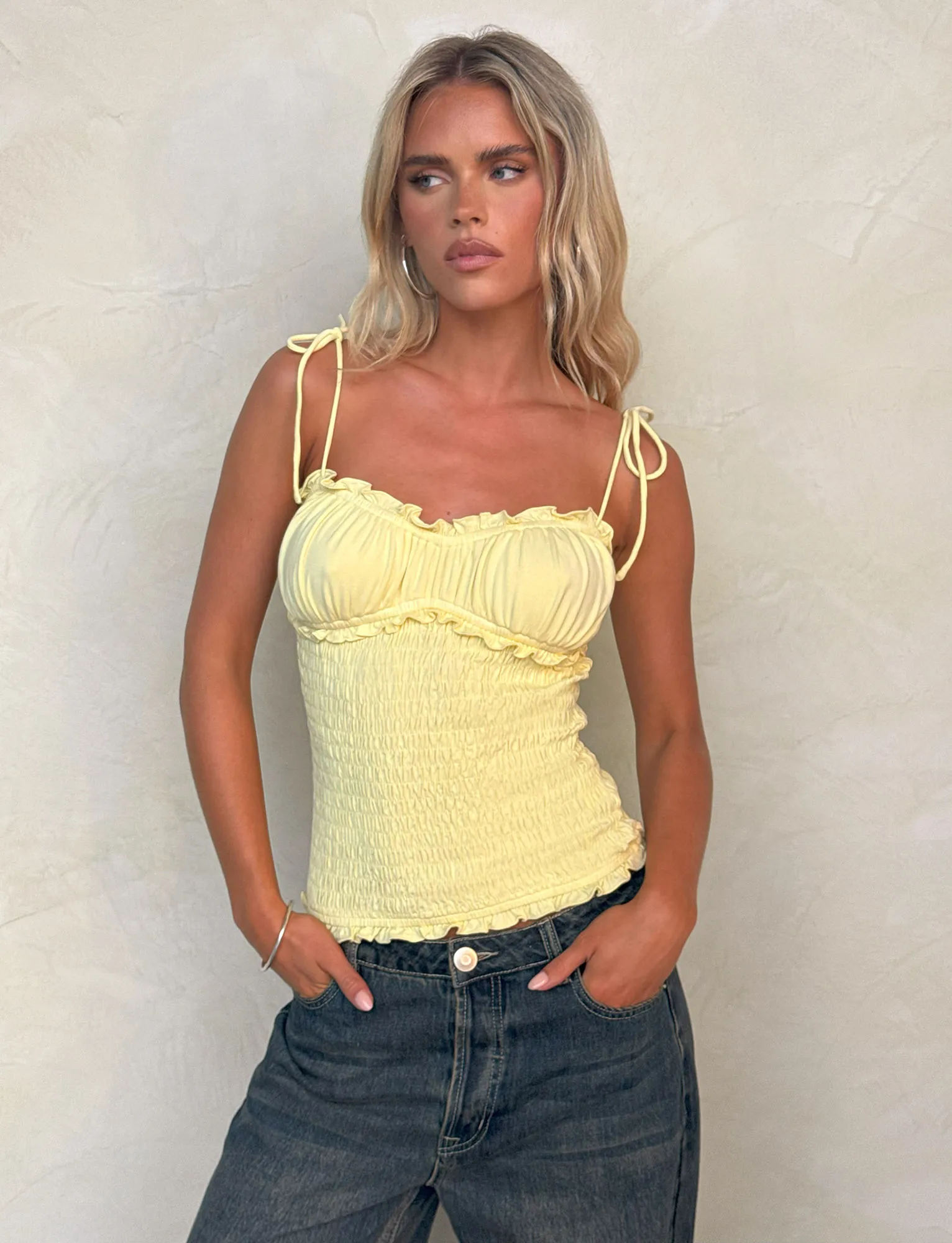 SAFIRA TOP - LEMON Stretch Material Garment Dyed Finish