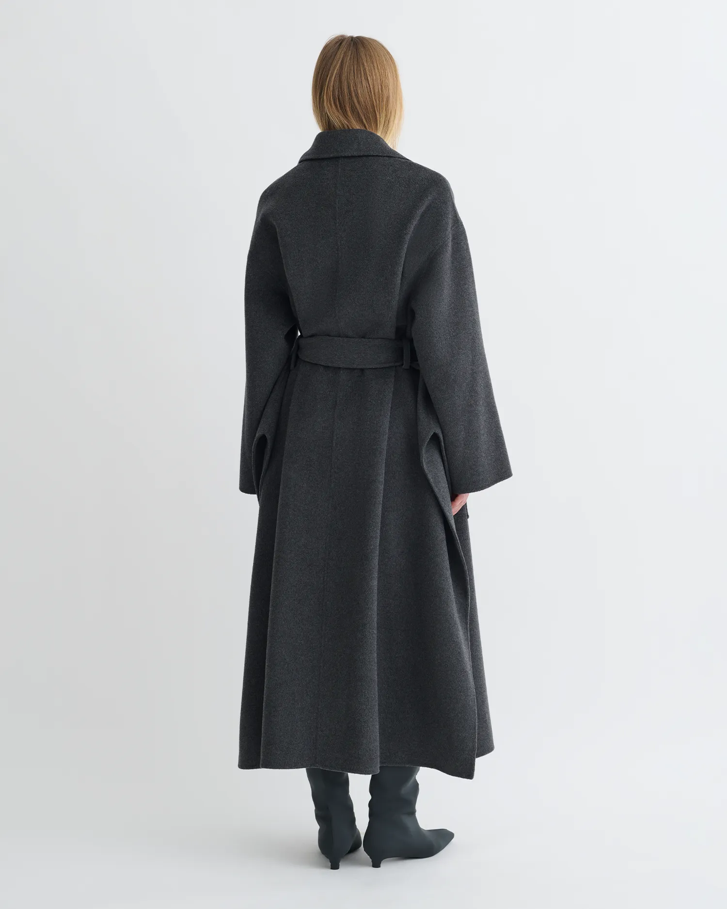 Salima - Double Wool Robe Coat - Grey Melange Office Look