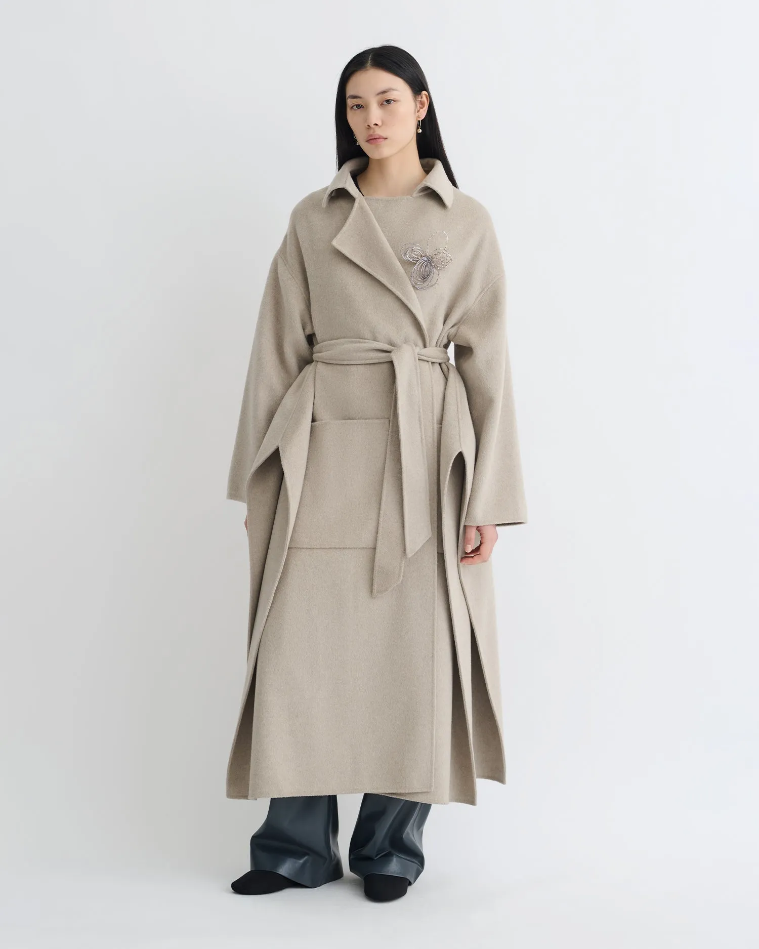 Salima - Double Wool Robe Coat - Stone Soft