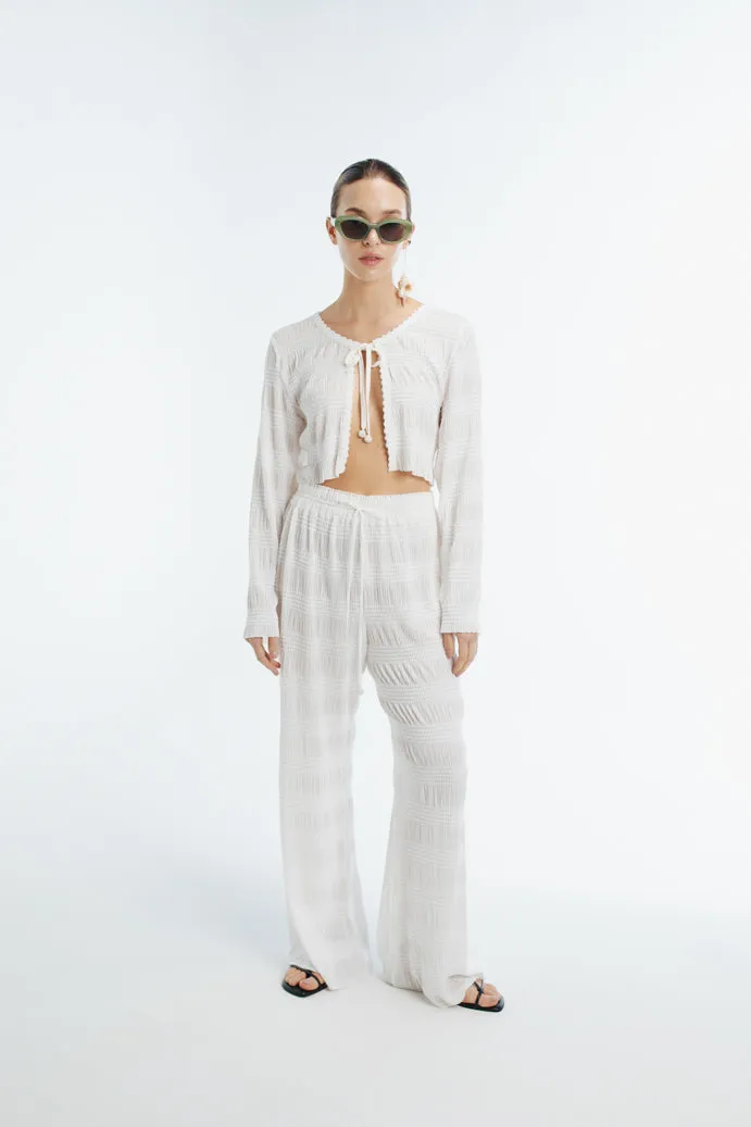 Ruffled edges Stretchable Weave SANDY TOP WHITE