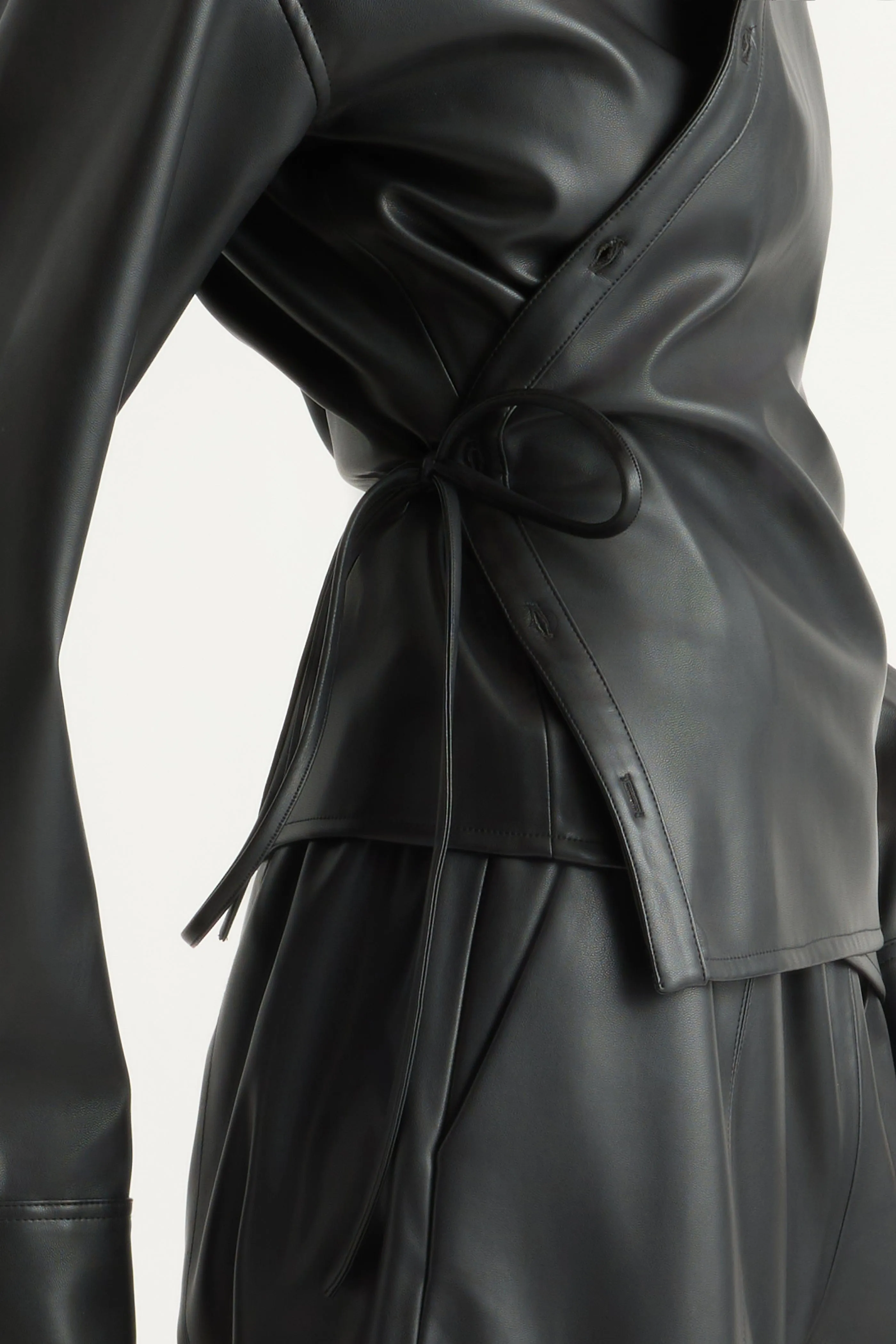 Microfiber Material Hidden Pocket Design Sarit Vegan Leather Wrap Top