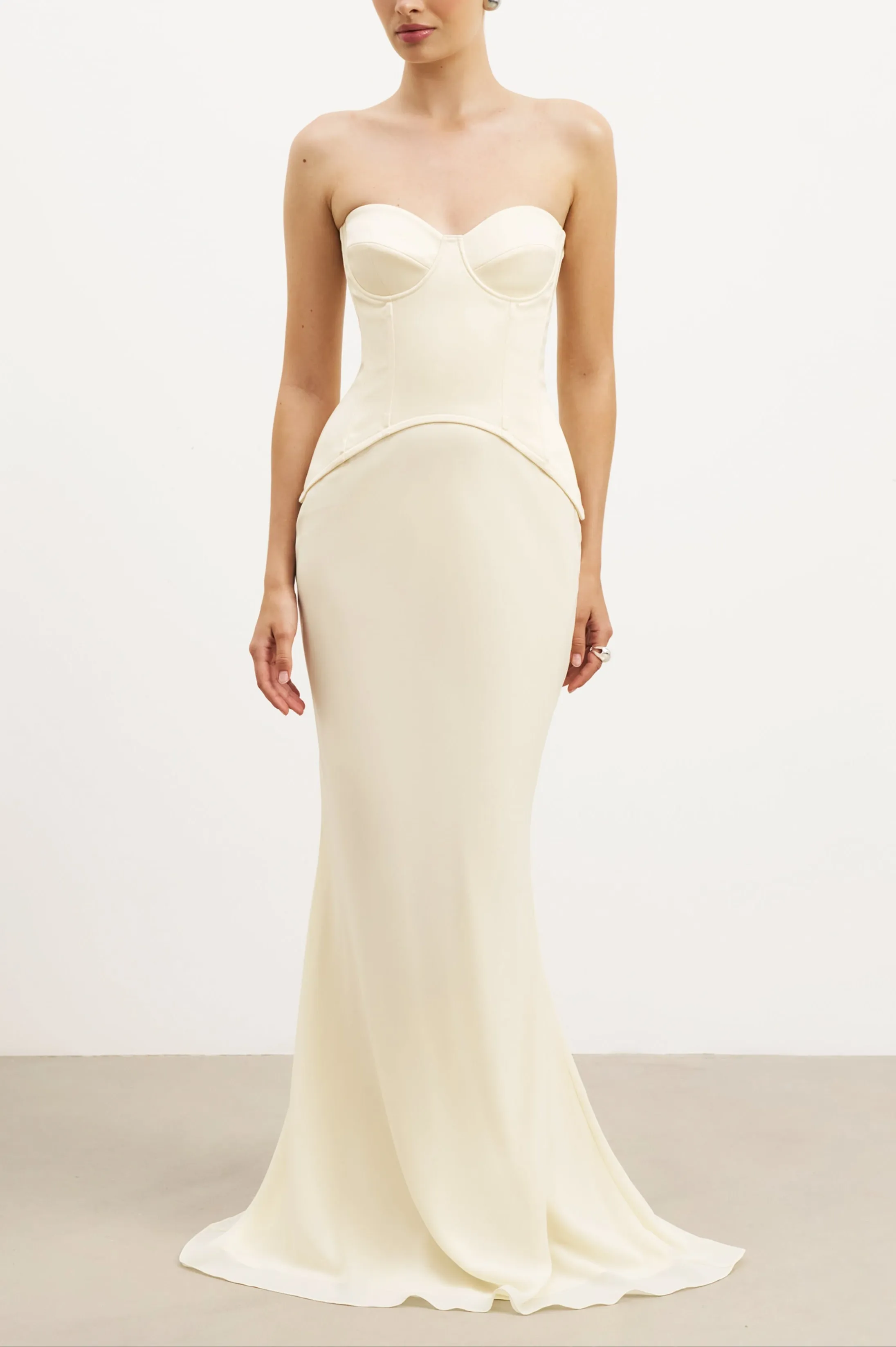 Satin Corset Gown with Sweetheart Neckline - Buttermilk Transitional Style Dual Tones