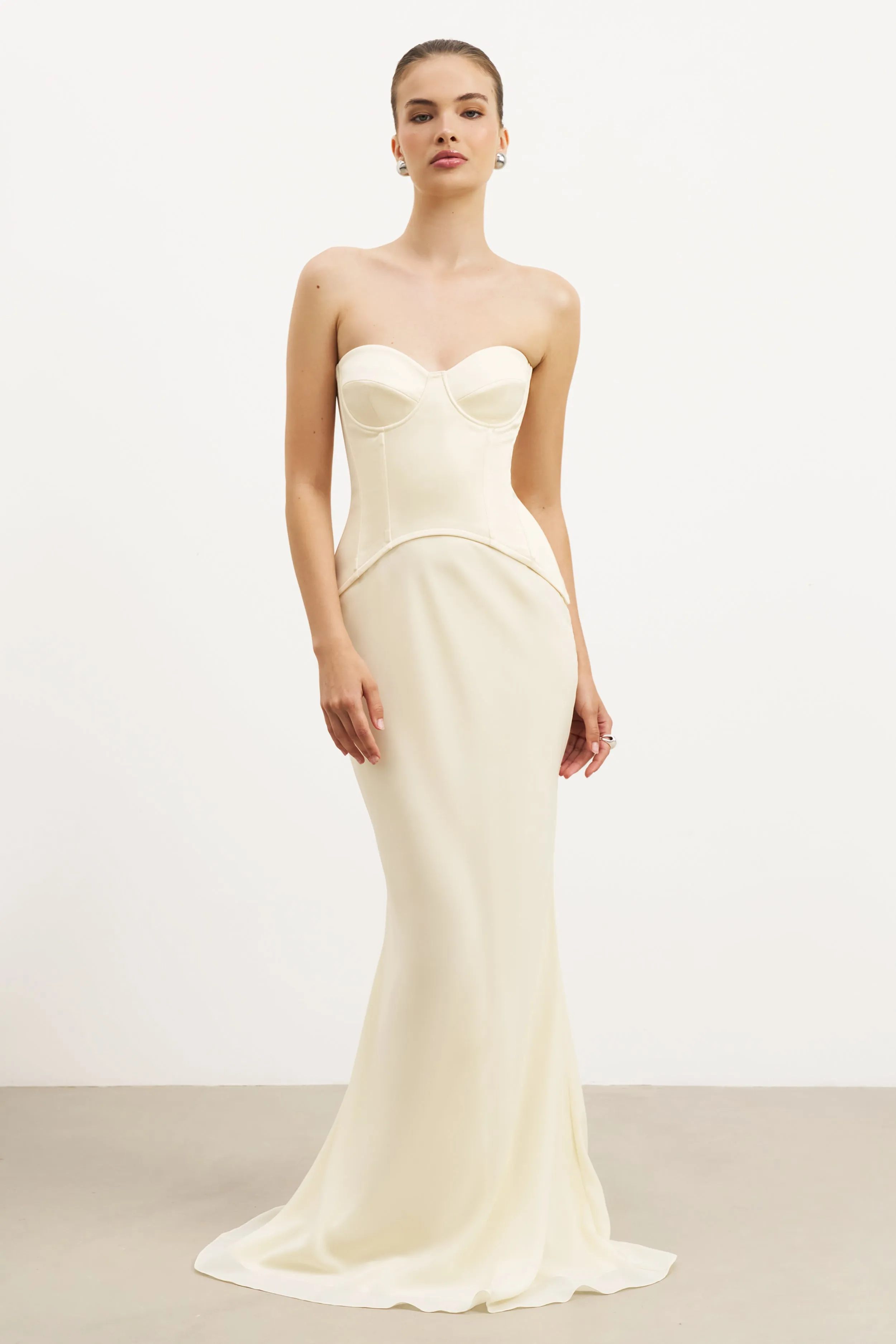 All Look Satin Corset Gown with Sweetheart Neckline - Buttermilk