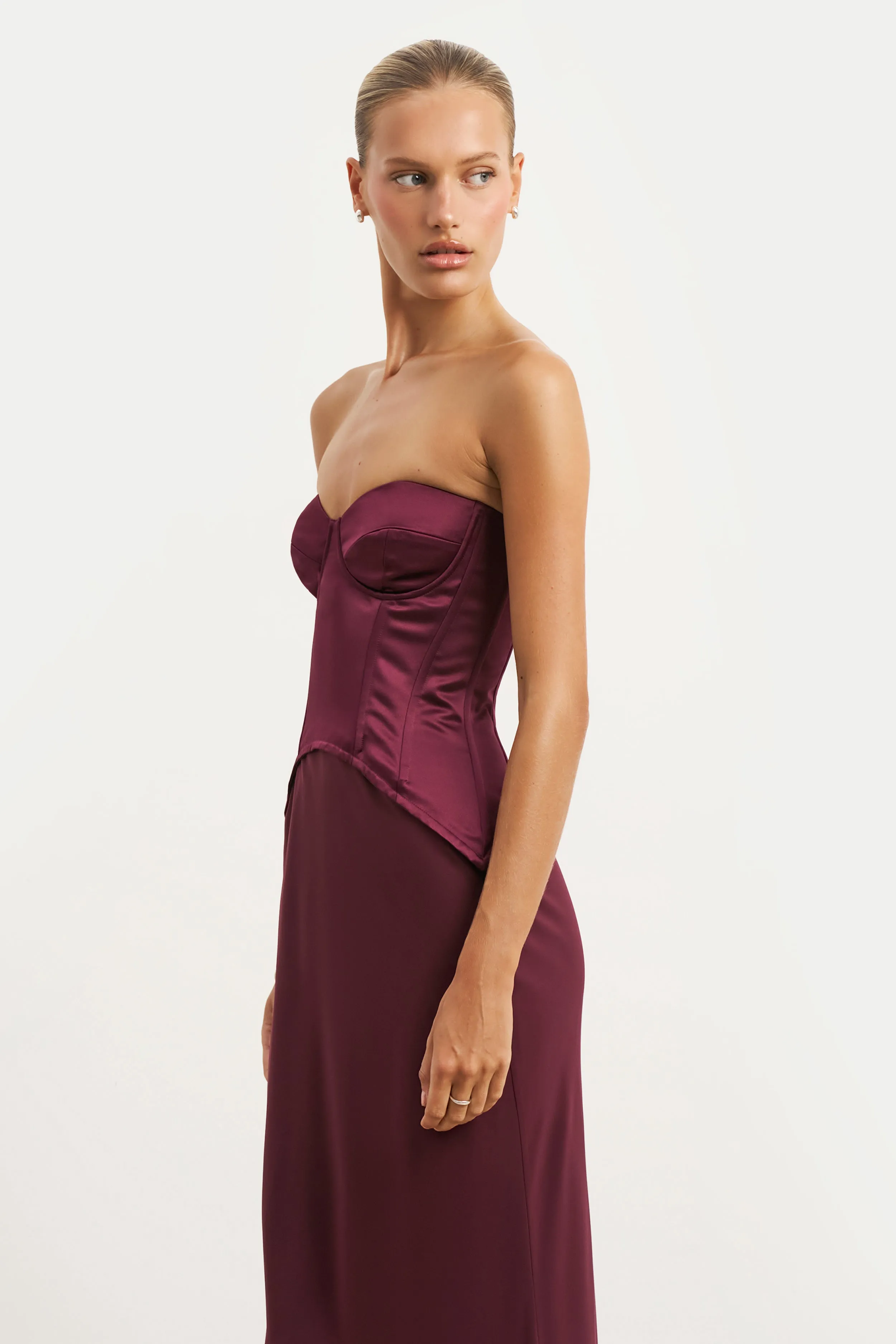 Satin Corset Gown with Sweetheart Neckline - Mulberry Quick Elegance