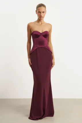 Satin Corset Gown with Sweetheart Neckline - Mulberry Evening Chic