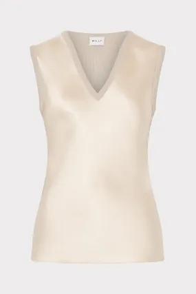 ErgonomicShape Satin Knit Combination V-Neck Top