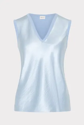 BioBased Fiber Garment Washed Satin Knit Combination V-Neck Top