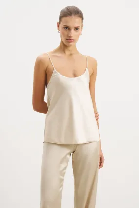 YarnDye Technique ReflectiveAccents Satin Scoop Neck Camisole - Champagne