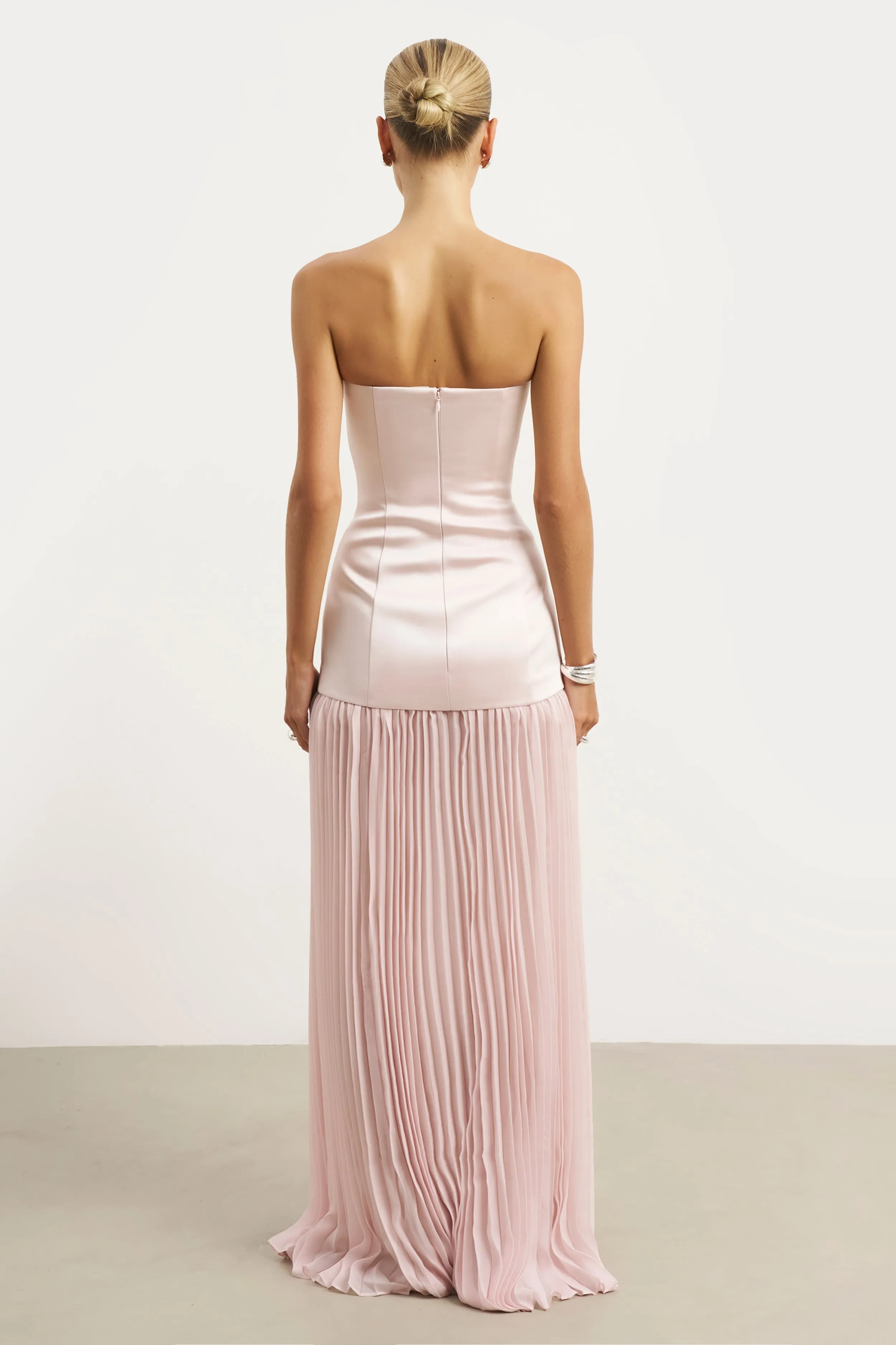 Satin Structured Bodice Gown - Blush High-waist packable
