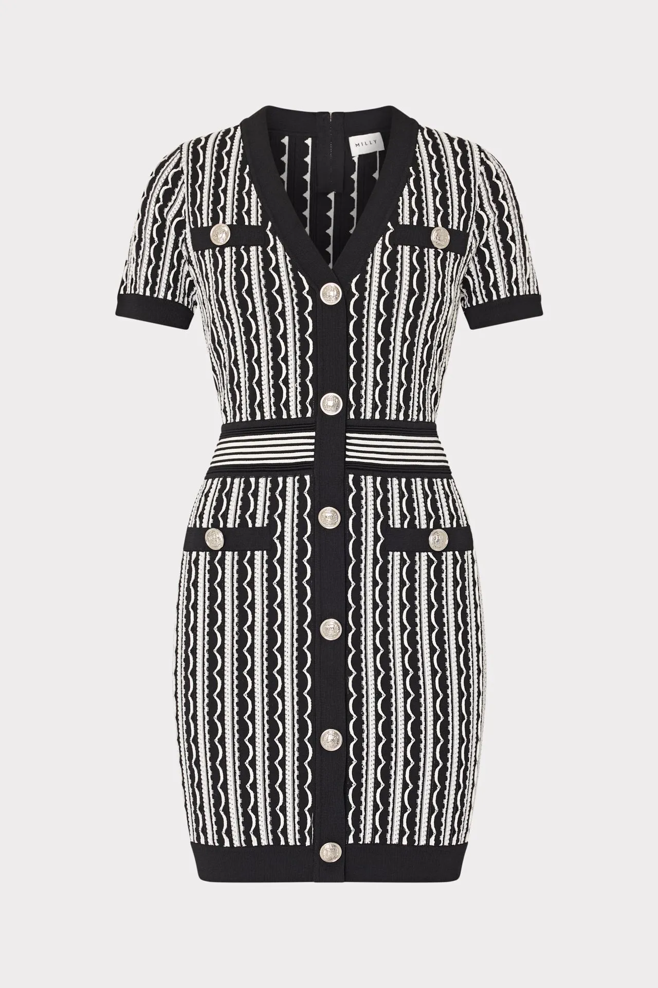 Minimal Mood All-Day Wear Scallop Textured V-Neck Knit Mini Dress