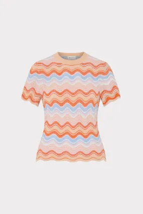Scallop Wave Short Sleeve Top Stretchy Top Stretch Woven Material